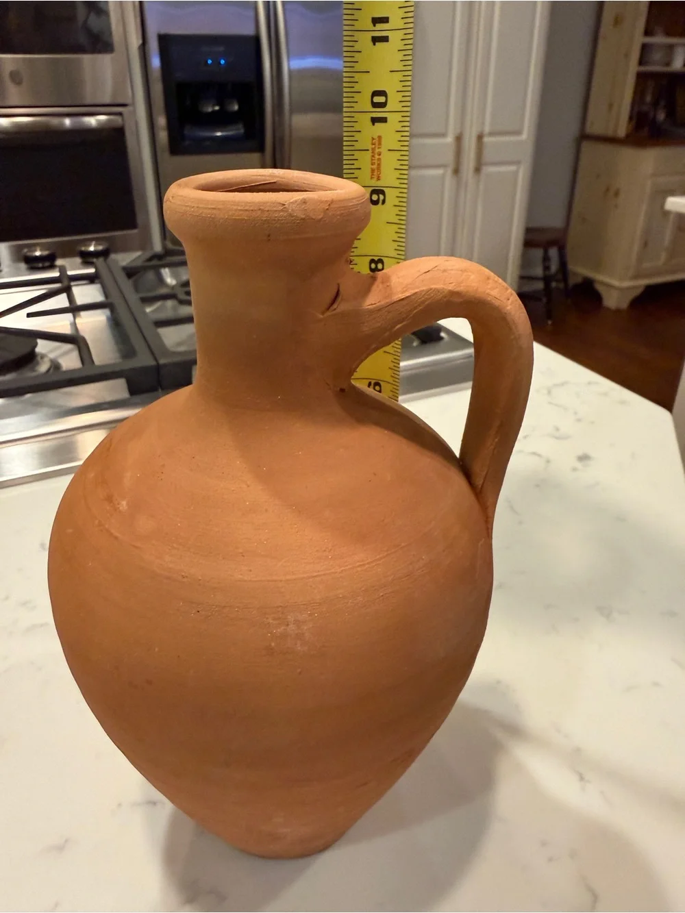 Vintage Hand Thrown Terracotta Amphora Jug Vase Rustic Mediterranean Pottery 9”